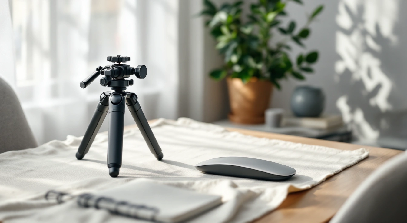 A tripod and notebook ready for a recording session.